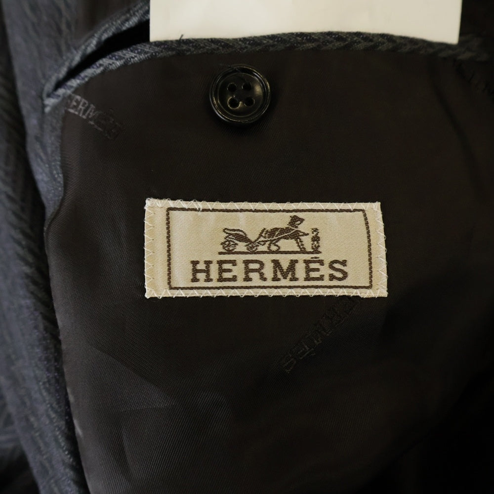 HERMES(エルメス) ヘリンボーン総柄 カシミヤ混 ウール 2B テーラードジャケット グレー G9302