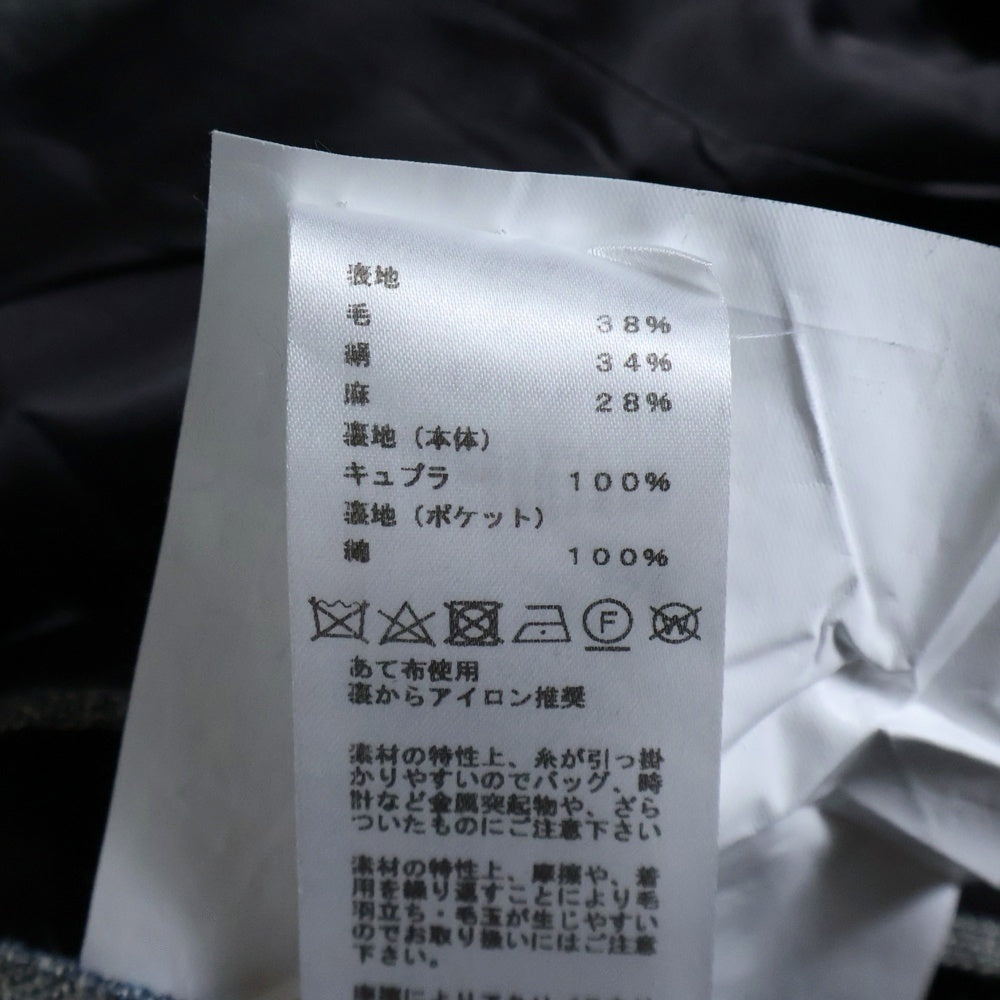 HERMES(エルメス) エクスリブリスボタン チェック総柄 2B シルク リネン混 ウール テーラード ジャケット スーツ グレー G9302