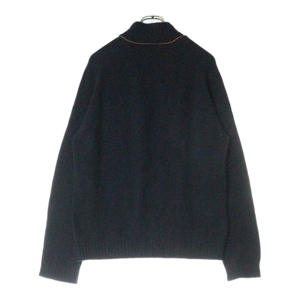 HERMES(エルメス) レザーパイピング カシミヤ ハイネック プルオーバー 長袖ニット セーター ネイビー/オレンジ