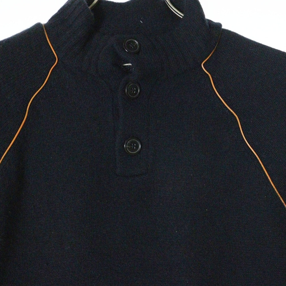 HERMES(エルメス) レザーパイピング カシミヤ ハイネック プルオーバー 長袖ニット セーター ネイビー/オレンジ