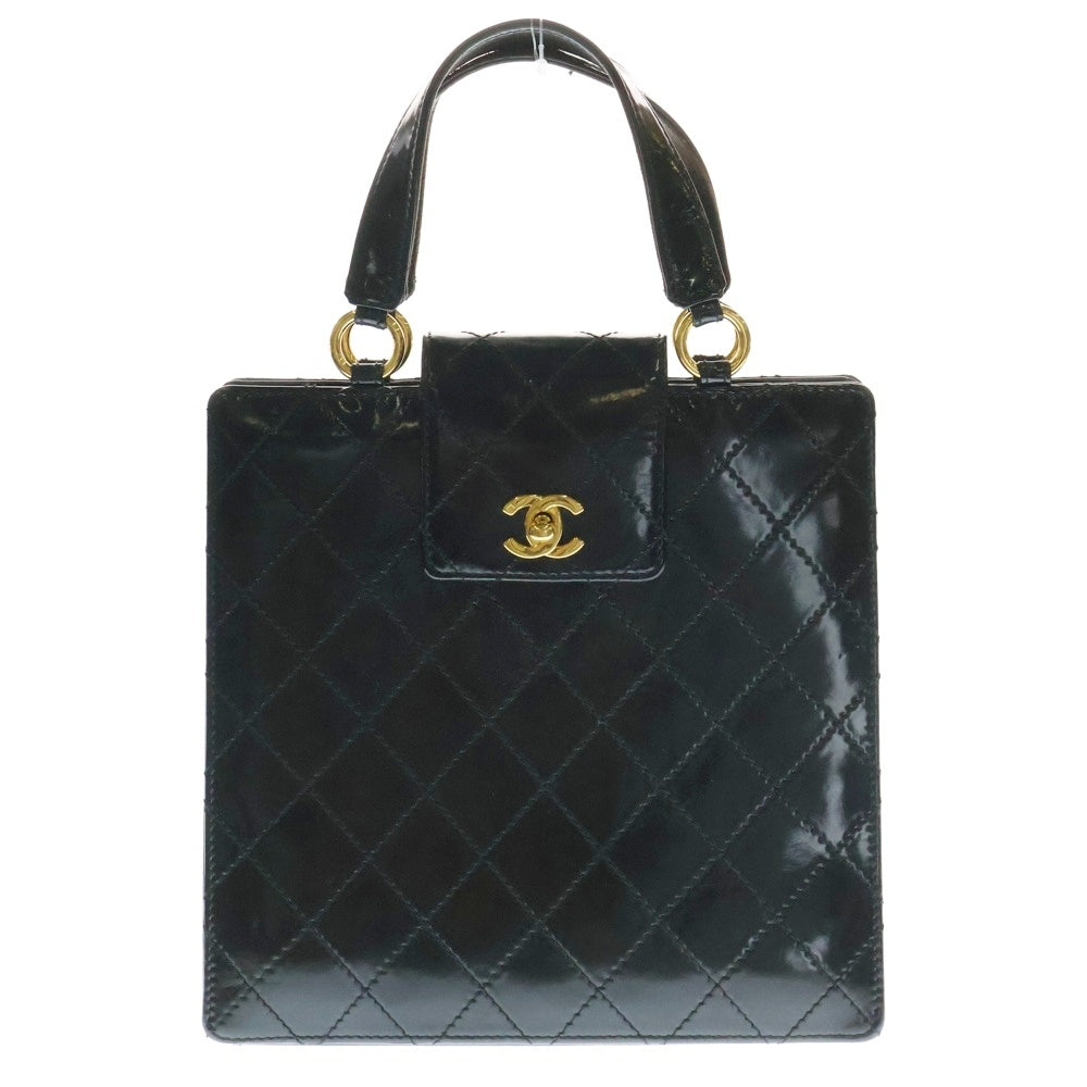 CHANEL(シャネル) ターンロック ココマーク ハンドバッグ ブラック エナメル ゴールド金具