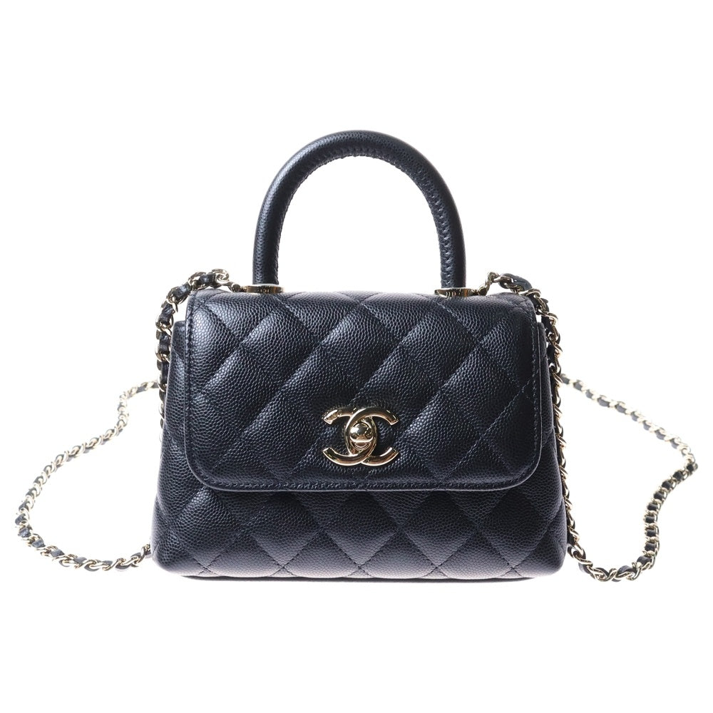 CHANEL(シャネル) ココハンドル ミニ ブラック キャビアスキン ゴールド金具 チェーン ショルダーバッグ AP4244
