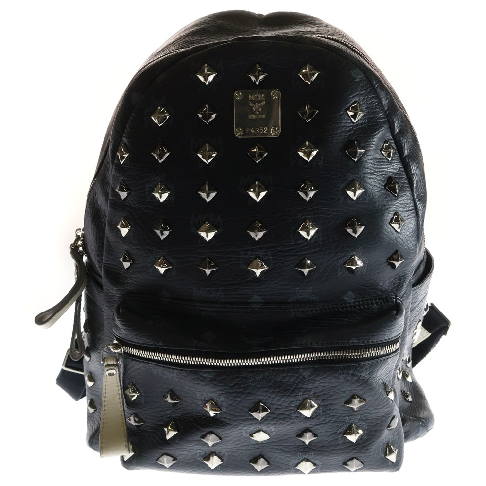 MCM(エム シー エム) LOVELESSコラボ スタッズ バックパック リュックサック ブラック×ホワイト シルバー金具 レザー