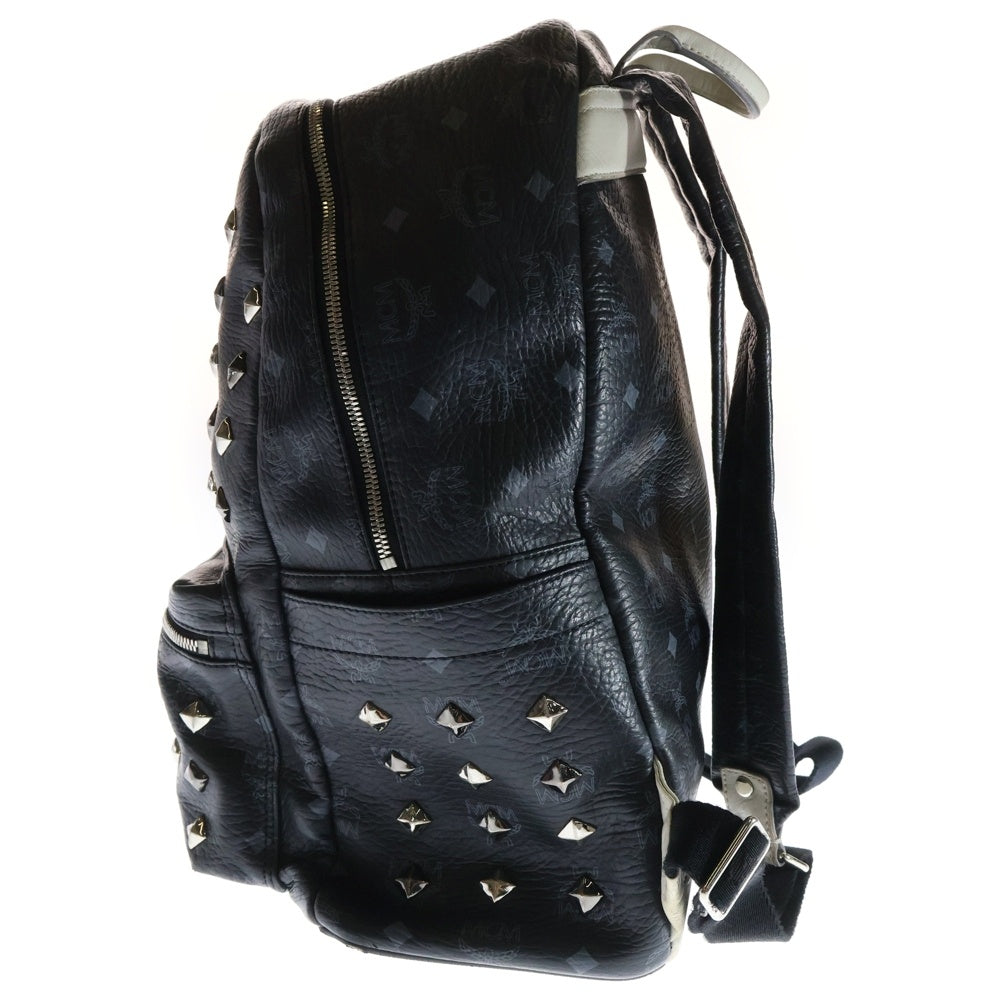 MCM(エム シー エム) LOVELESSコラボ スタッズ バックパック リュックサック ブラック×ホワイト シルバー金具 レザー