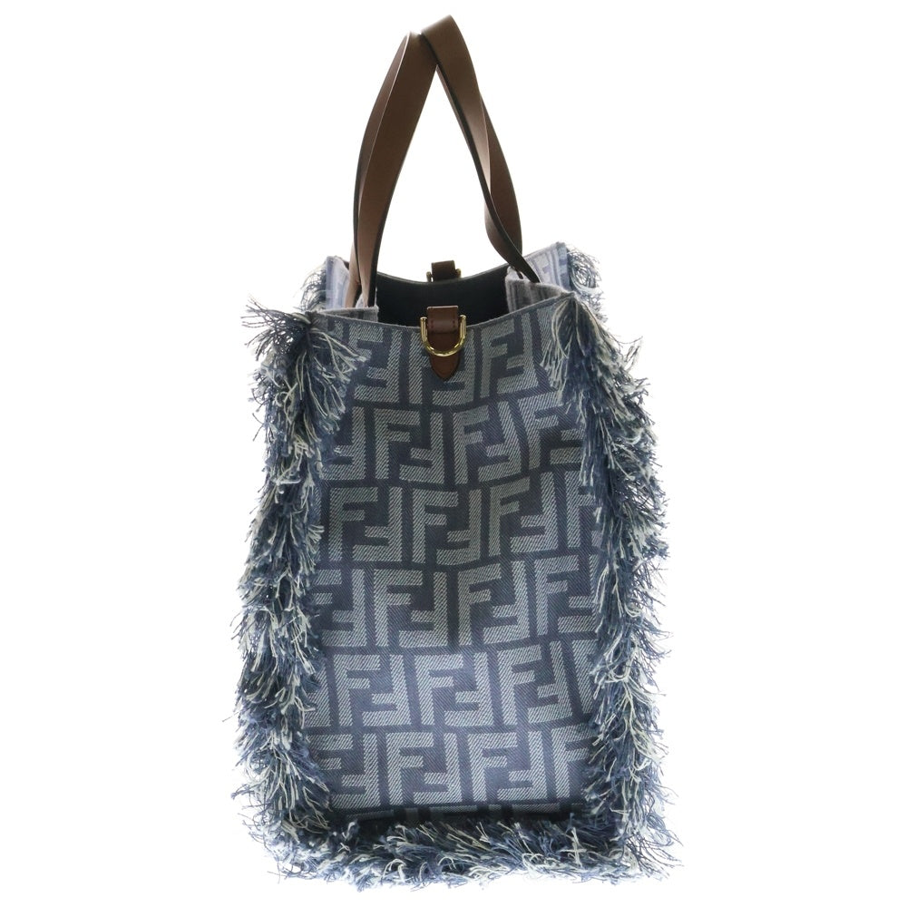 FENDI(フェンディ) ズッカ 2WAY FFジャガード フリンジ付サマートートバッグ ショルダーバッグ ブルー レディース 8BH435AUT4F1SXQ