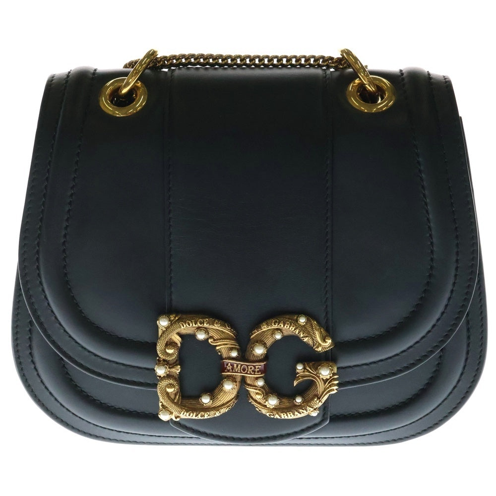 DOLCE & GABBANA(ドルチェアンドガッバーナ) AMORE DG チェーンショルダーバッグ ミニバッグ ブラック ゴールド金具 レザー