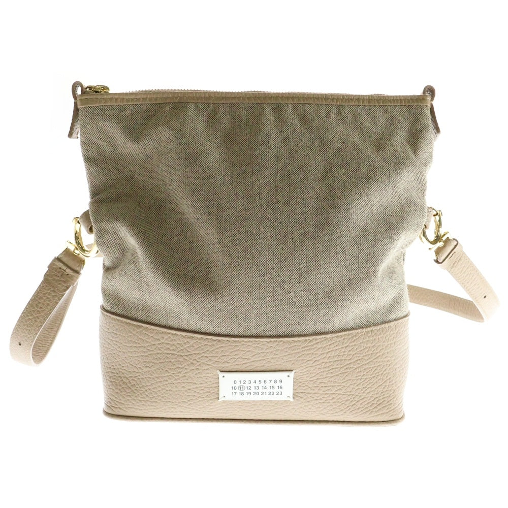 Maison Margiela 11(メゾンマルジェラ11) ホーボー ショルダーバッグ ベージュ ゴールド金具 レザー×キャンバス