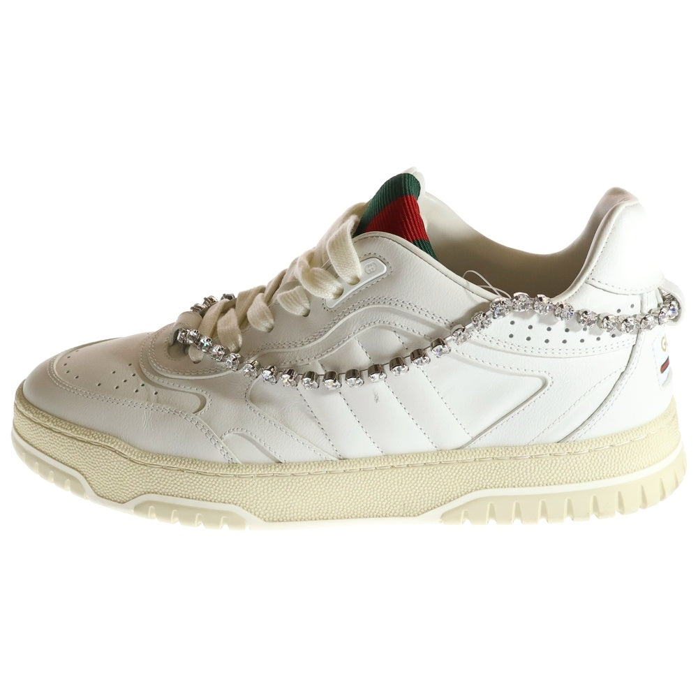 GUCCI(グッチ) リウェブ シェリーライン クリスタル ビジューチェーン ロゴプレート レースアップ レザー ローカットシューズ スニーカー ホワイト レディース 795453