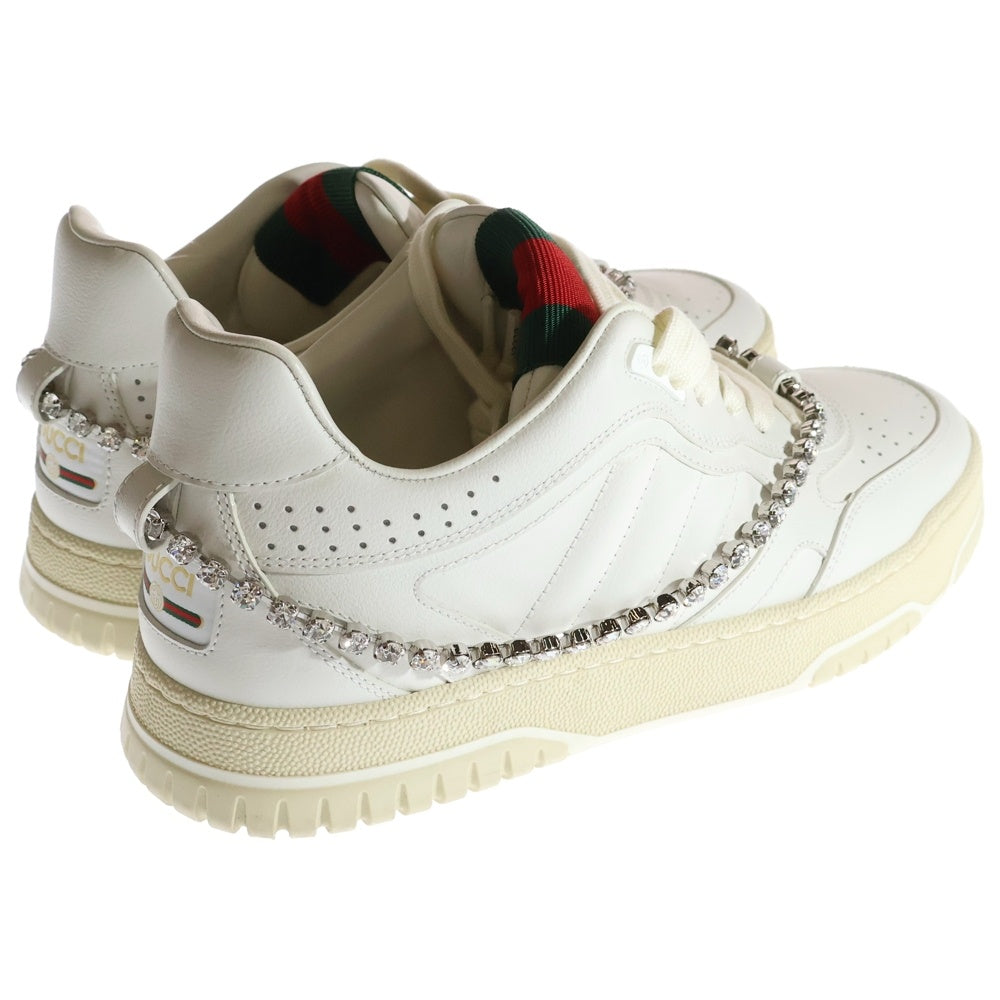 GUCCI(グッチ) リウェブ シェリーライン クリスタル ビジューチェーン ロゴプレート レースアップ レザー ローカットシューズ スニーカー ホワイト レディース 795453