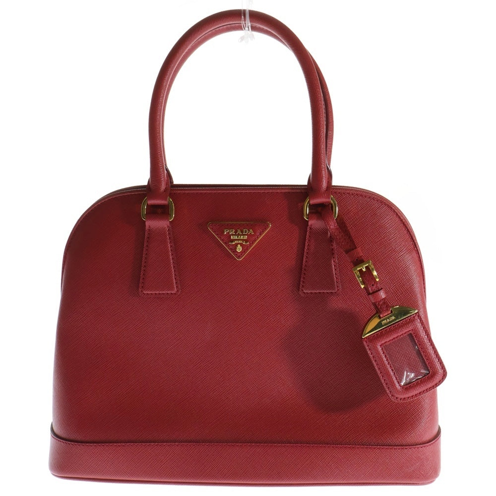 PRADA(プラダ) サフィアーノレザー トライアングルロゴプレート 2WAY ハンド ショルダーバッグ ゴールド金具 レッド 1BA567