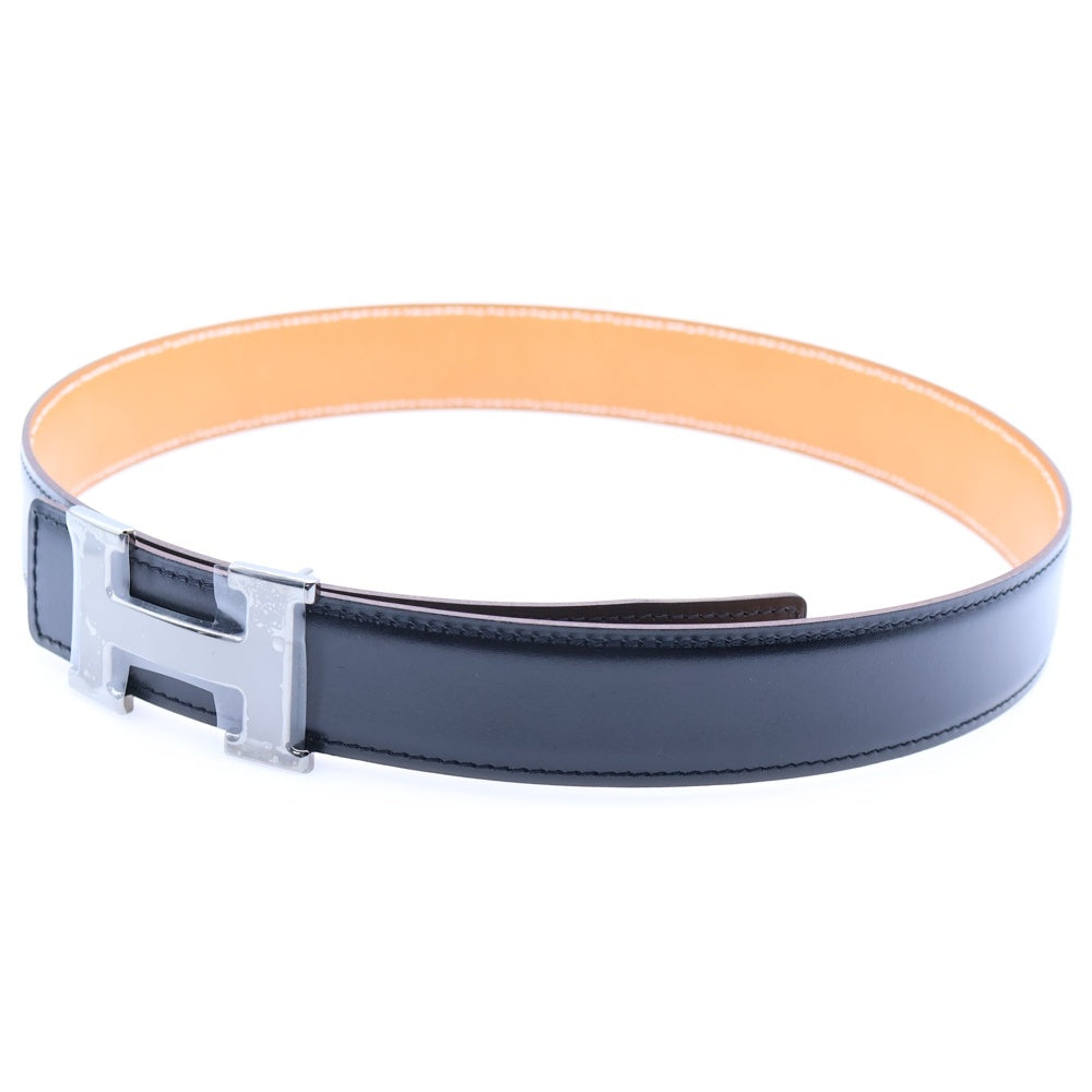 HERMES(エルメス) Hベルト ブラック×ブラウン シルバー金具 レザー □G刻印