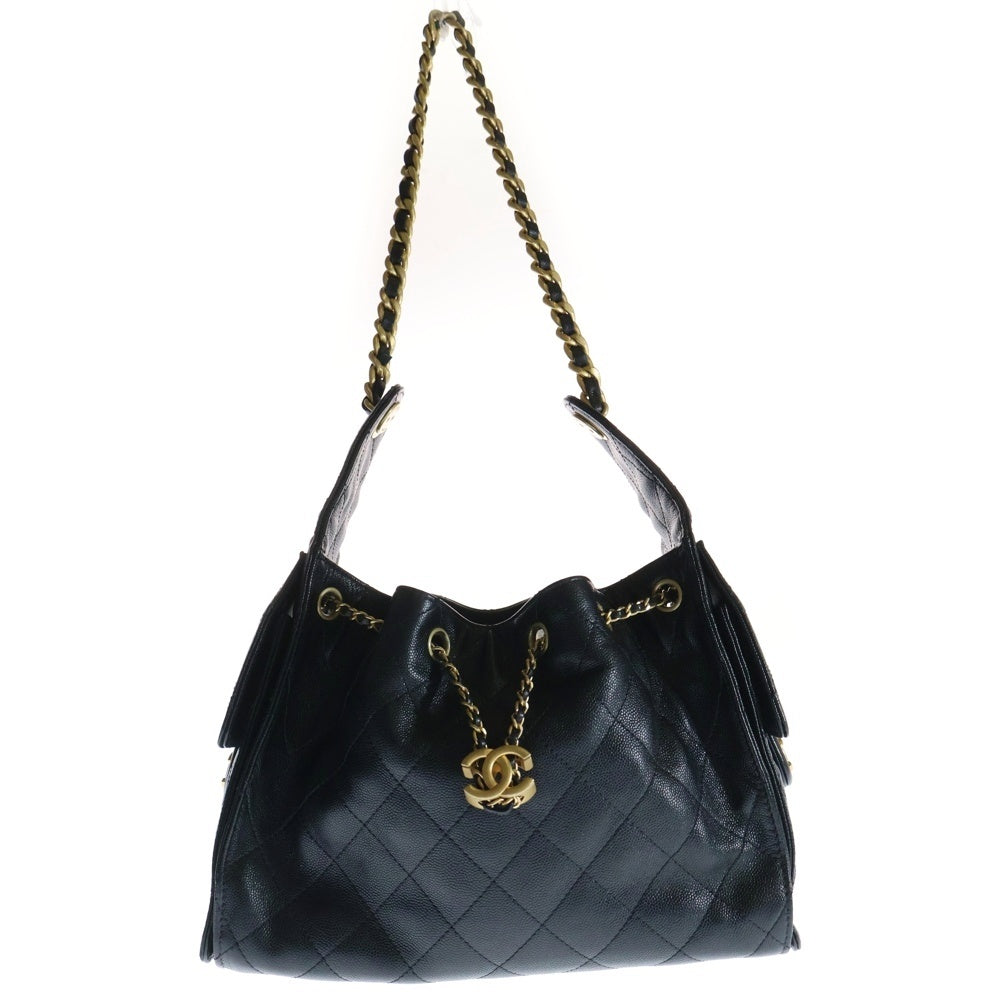 CHANEL(シャネル) シャネル25 ココマーク キャビアスキン レザー スモール チェーン ハンド ワンショルダーバッグ ゴールド金具 ブラック AS5293