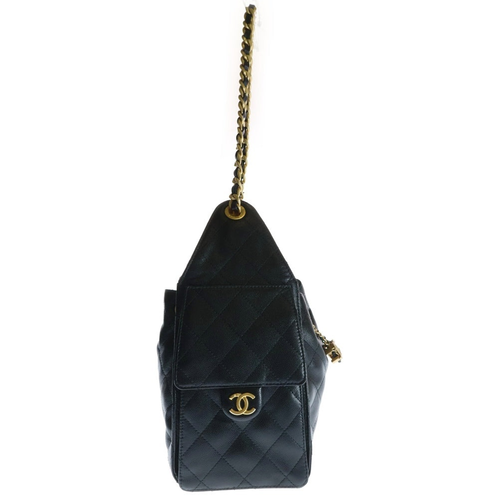 CHANEL(シャネル) シャネル25 ココマーク キャビアスキン レザー スモール チェーン ハンド ワンショルダーバッグ ゴールド金具 ブラック AS5293