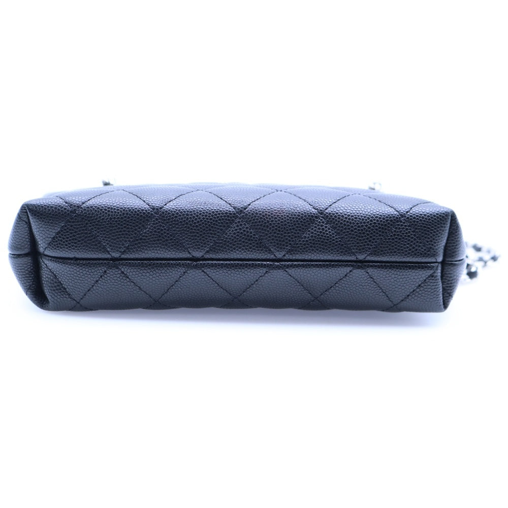 CHANEL(シャネル) ココマーク マトラッセ キャビアスキン チェーン クラッチバッグ ブラック シルバー金具 AP4417