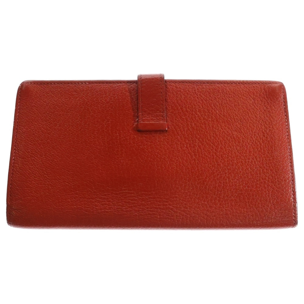 HERMES(エルメス) ベアンスフレ シェーブル ロングウォレット カードケース 長財布 レッド シルバー金具 レザー □J刻印
