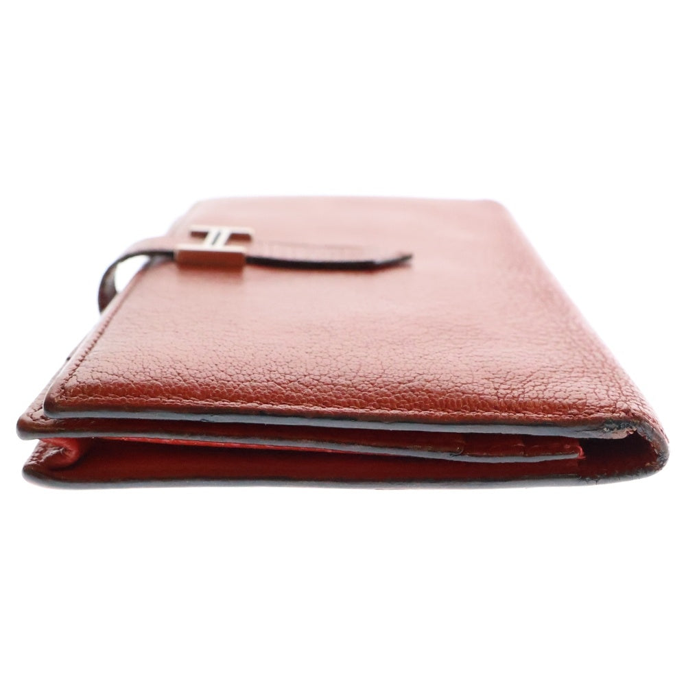 HERMES(エルメス) ベアンスフレ シェーブル ロングウォレット カードケース 長財布 レッド シルバー金具 レザー □J刻印