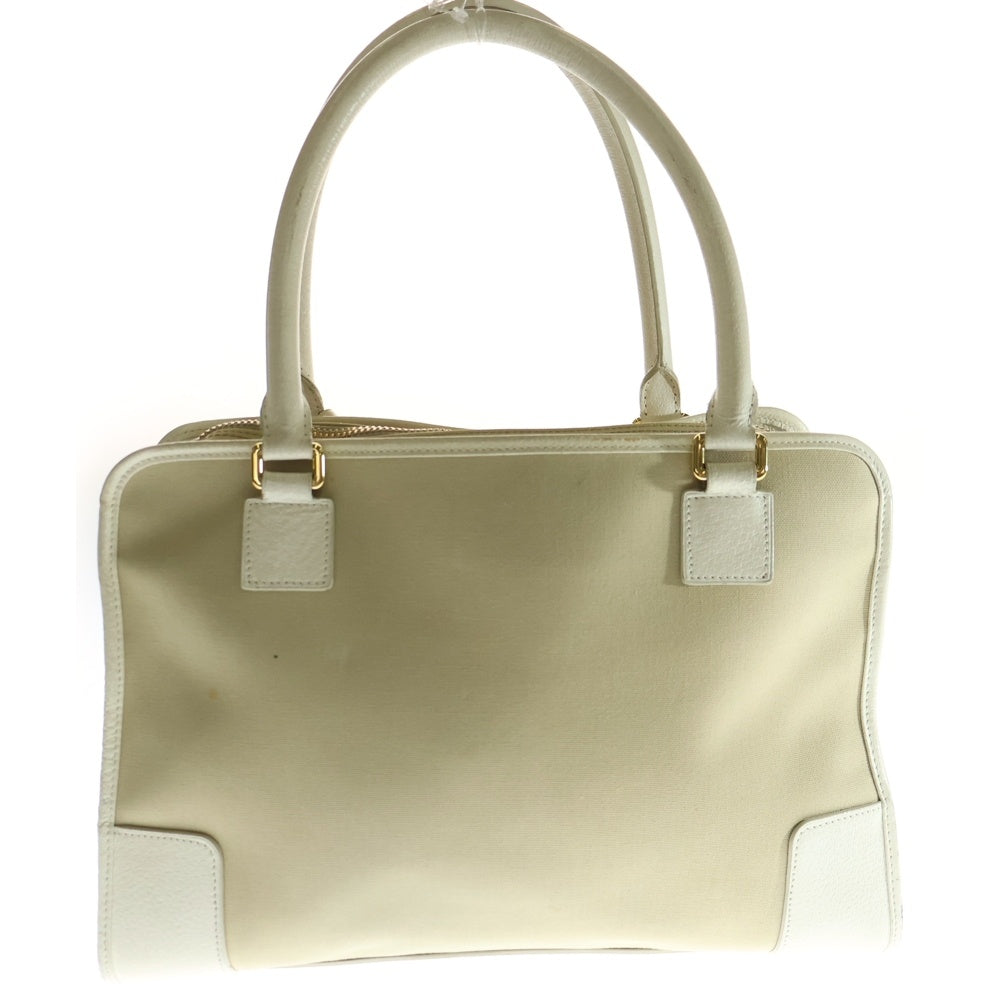 LOEWE(ロエベ) アマソナ アナグラム レザーロゴパッチ キャンバス ハンド ショルダー トートバッグ ベージュ/ホワイト