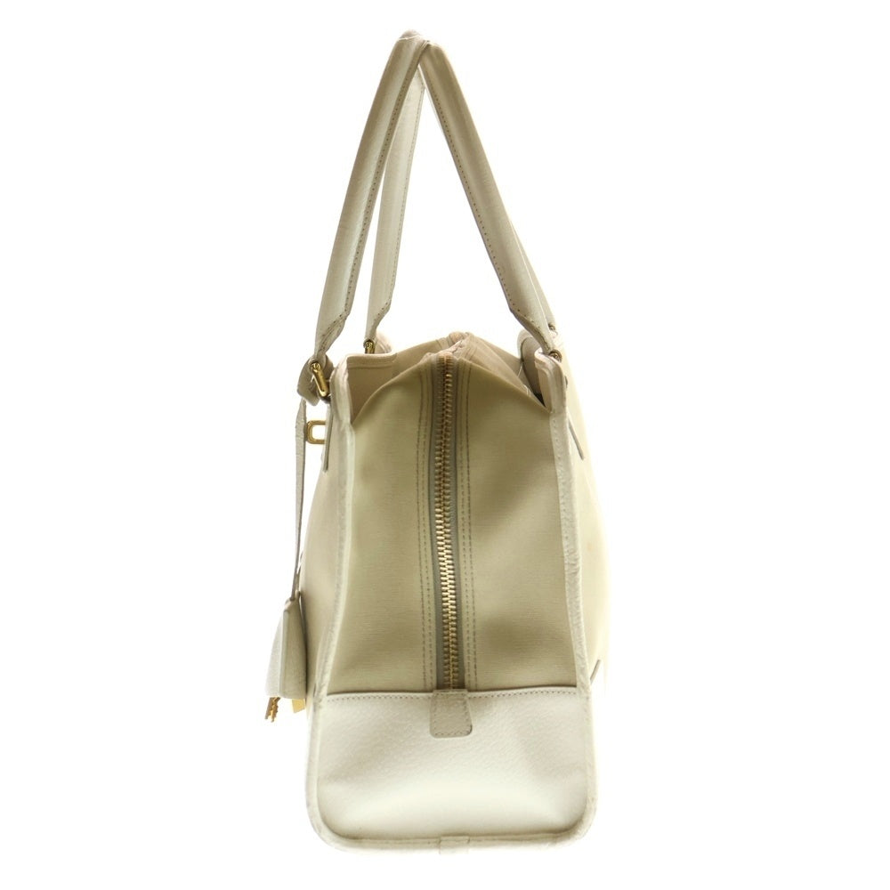 LOEWE(ロエベ) アマソナ アナグラム レザーロゴパッチ キャンバス ハンド ショルダー トートバッグ ベージュ/ホワイト