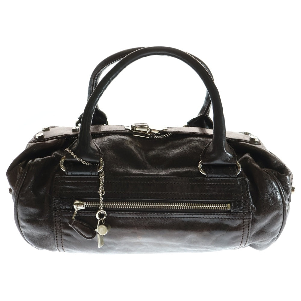 BALENCIAGA(バレンシアガ) ザ シティ ホイッスル チャーム レザー ハンドバッグ シルバー金具 ブラウン 168034