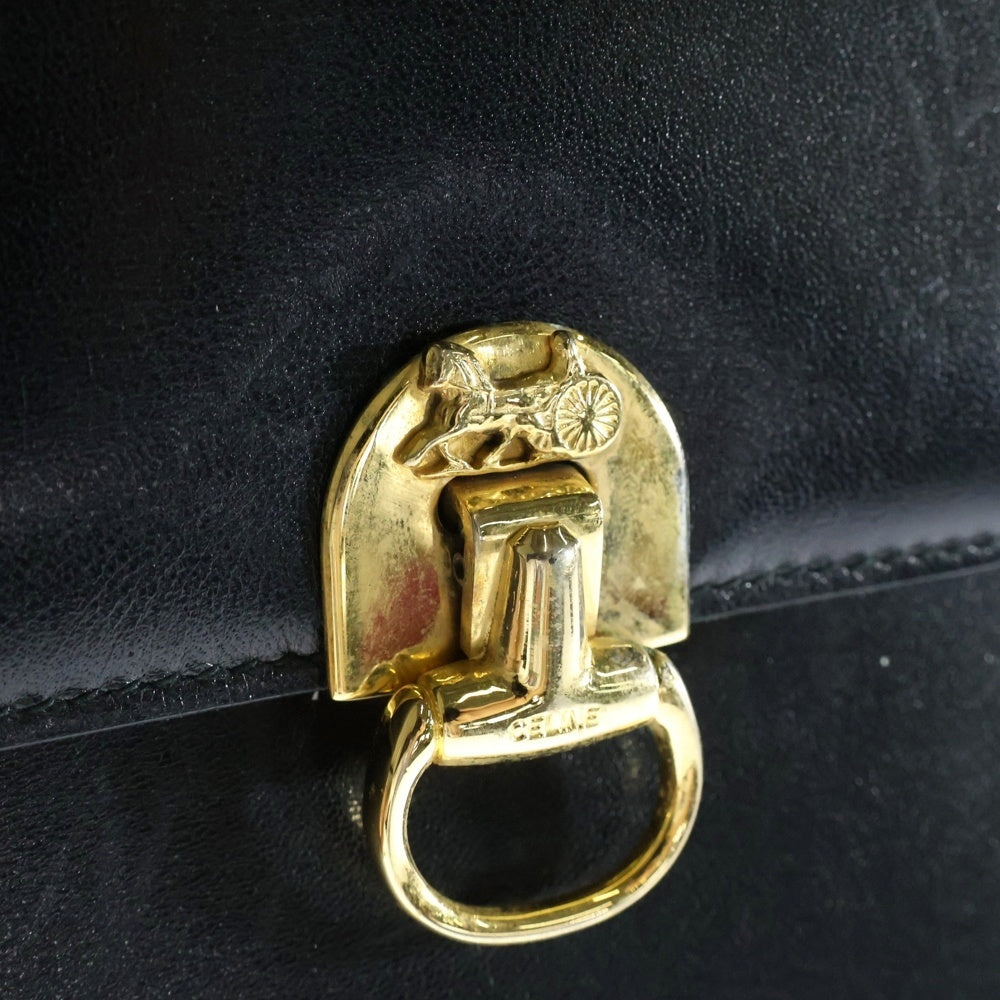 CELINE(セリーヌ) オールド 馬車金具 レザー ワンショルダーバッグ ゴールド金具 ブラック