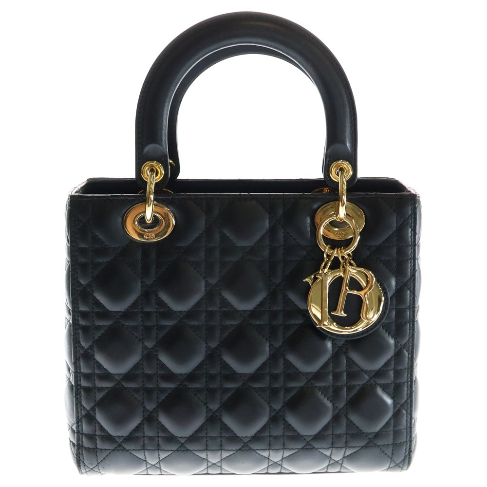 Christian Dior(クリスチャンディオール) レディディオール ミディアム カナージュ ラムスキン ブラック レザー 2WAY ハンドバッグ ショルダーバッグ