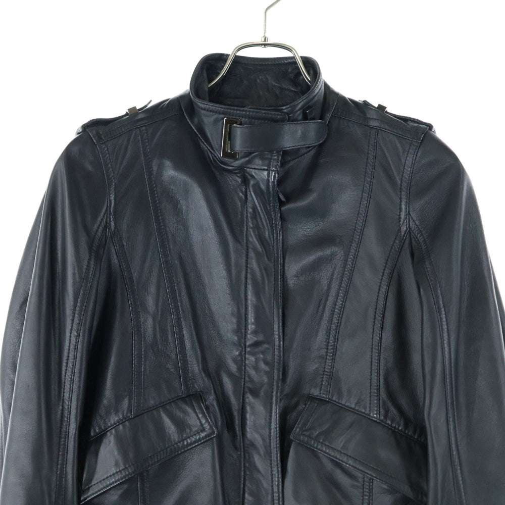 BALLY(バリー) エポレット付スタンドカラーレザージャケット リブ付ブルゾン ブラック