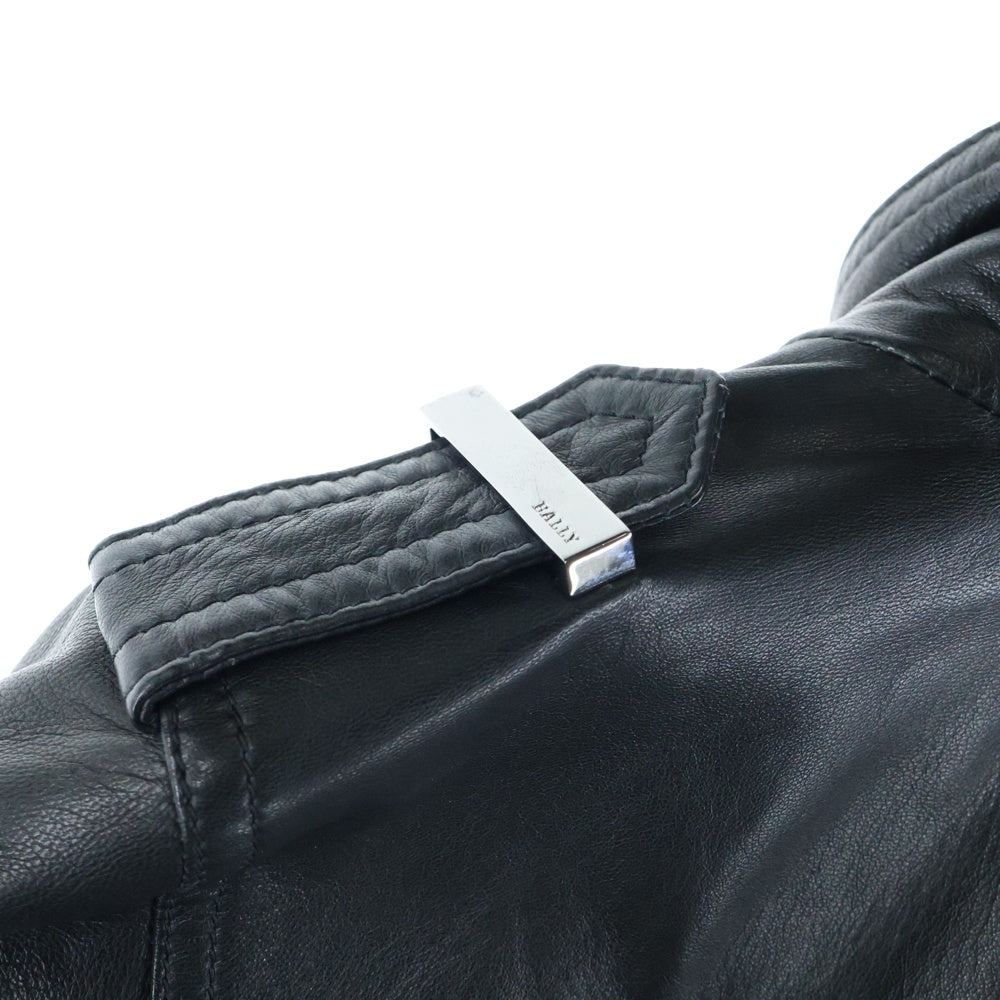 BALLY(バリー) エポレット付スタンドカラーレザージャケット リブ付ブルゾン ブラック