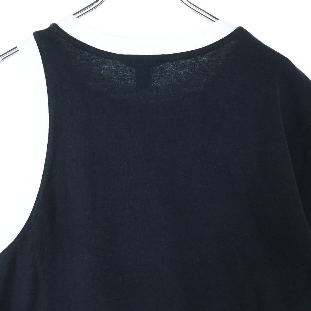 LOUIS VUITTON(ルイヴィトン) 23AW コントラスト トリム LVチェーン装飾 クルーネック 半袖 ノースリーブ Tシャツ カットソー ゴールド金具 ブラック/ホワイト RW232W OB0 FPJT08