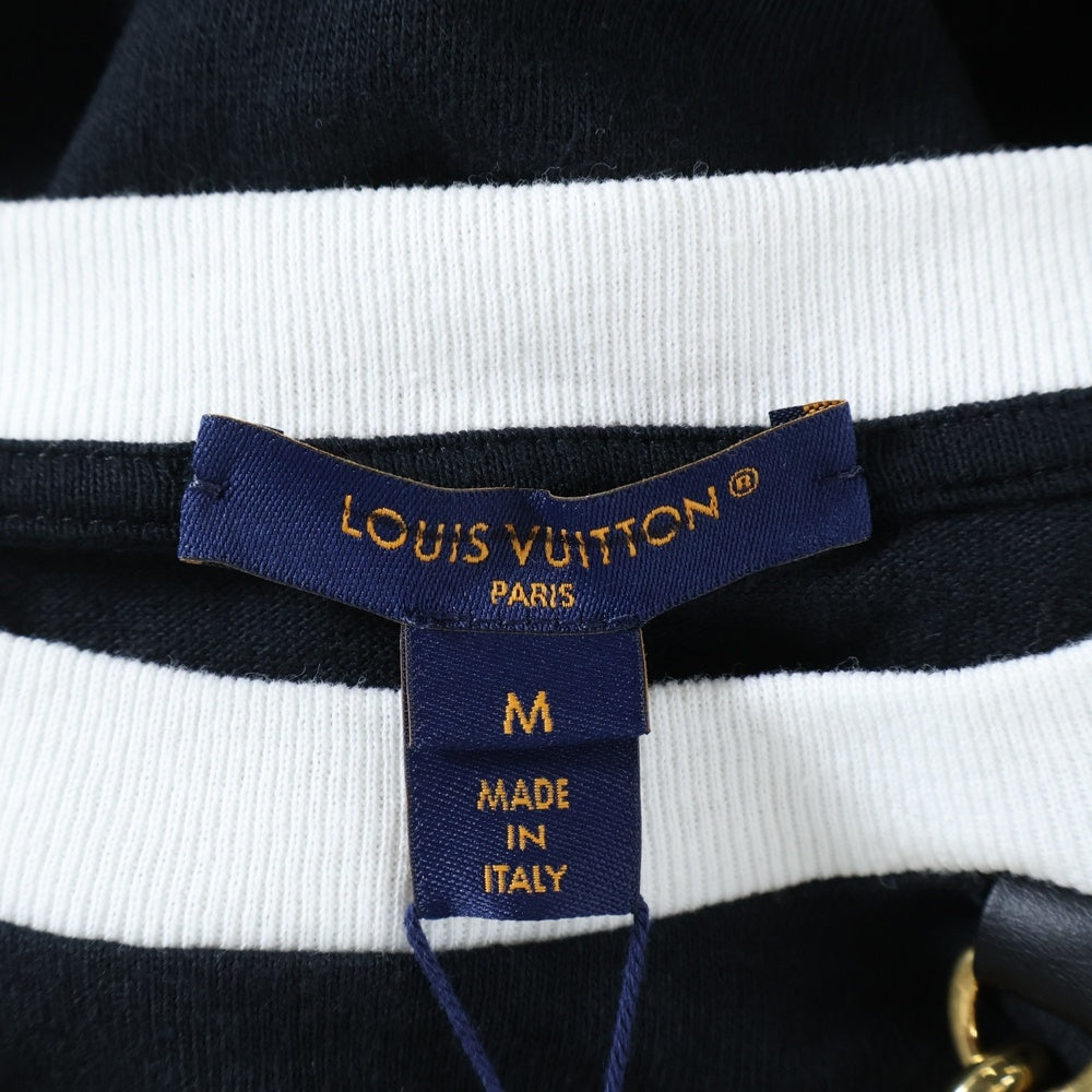 LOUIS VUITTON(ルイヴィトン) 23AW コントラスト トリム LVチェーン装飾 クルーネック 半袖 ノースリーブ Tシャツ カットソー ゴールド金具 ブラック/ホワイト RW232W OB0 FPJT08