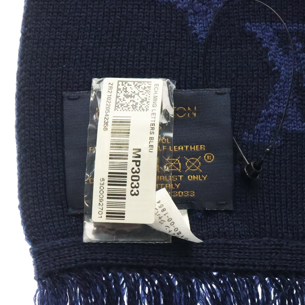 LOUIS VUITTON(ルイヴィトン) 21AW ×NBA エシャルプ モノグラム ロゴ レザーパッチ ウール フリンジマフラー ネイビー MP3033