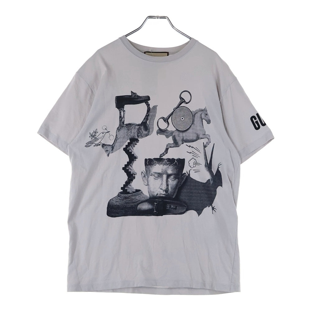 GUCCI(グッチ) 袖ロゴ グラフィックプリント ホースビット クルーネック 半袖Tシャツ カットソー グレー 771758