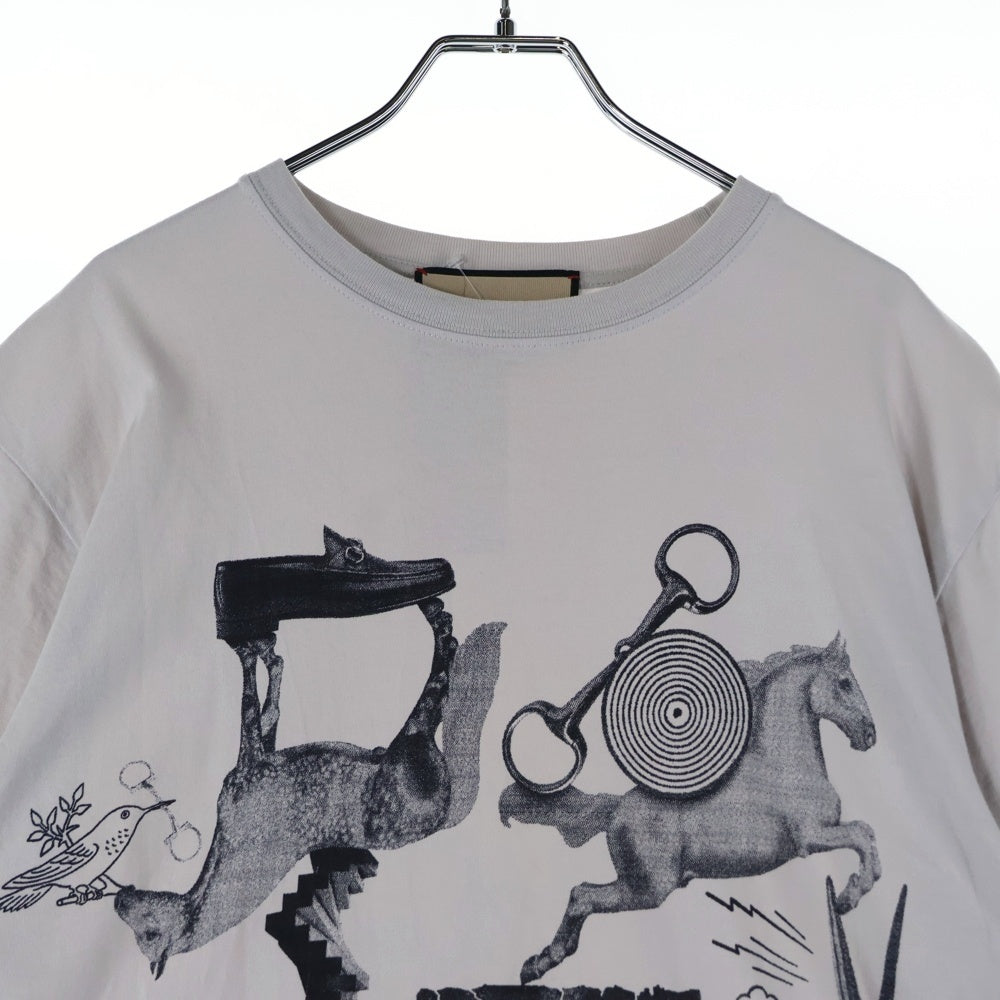 GUCCI(グッチ) 袖ロゴ グラフィックプリント ホースビット クルーネック 半袖Tシャツ カットソー グレー 771758