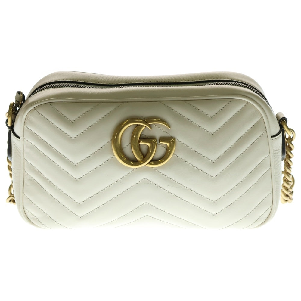 GUCCI(グッチ) GGマーモント ショルダーバッグ チェーンバッグ ミニバッグ ホワイト ゴールド金具 レザー 447632