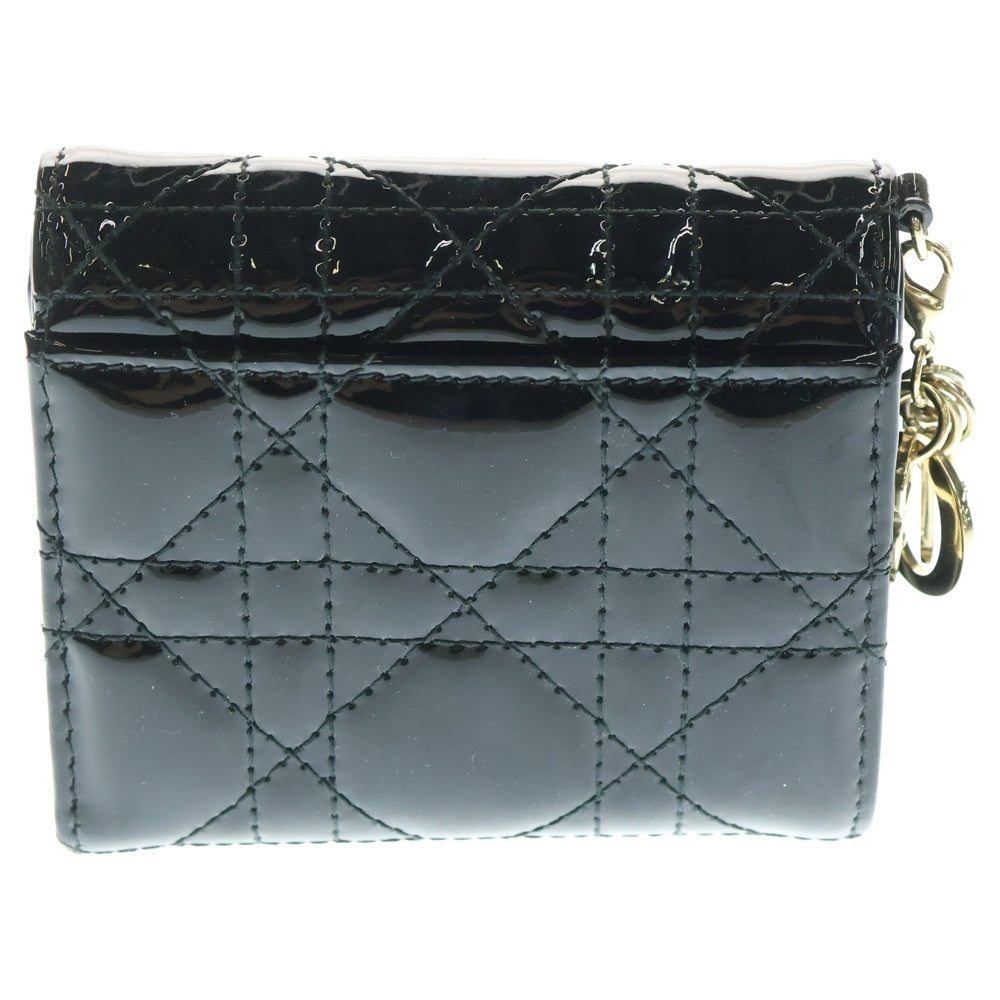 Christian Dior(クリスチャンディオール) ロータスウォレット コンパクトウォレット 三つ折り財布 コインケース ブラック ゴールド金具 カナージュ パテント