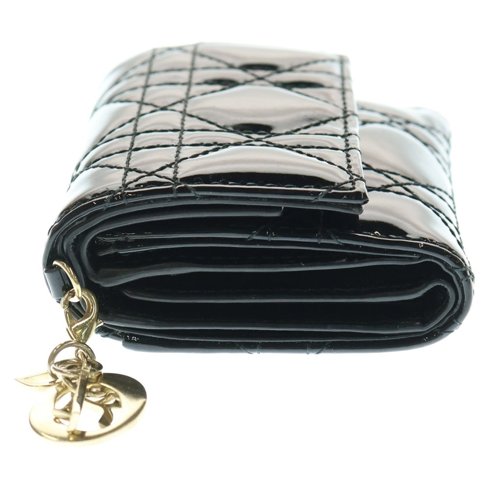 Christian Dior(クリスチャンディオール) ロータスウォレット コンパクトウォレット 三つ折り財布 コインケース ブラック ゴールド金具 カナージュ パテント