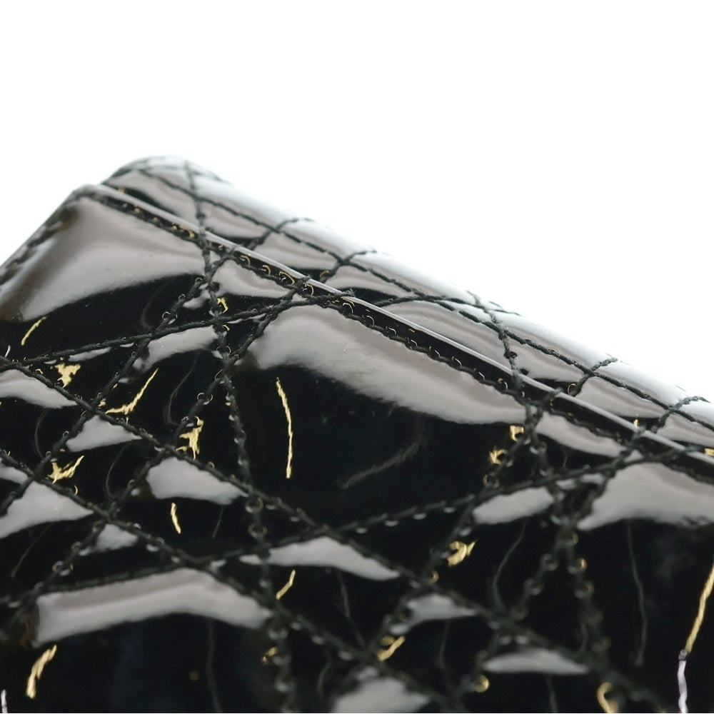 Christian Dior(クリスチャンディオール) ロータスウォレット コンパクトウォレット 三つ折り財布 コインケース ブラック ゴールド金具 カナージュ パテント