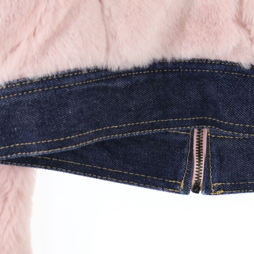 DOLCE & GABBANA(ドルチェアンドガッバーナ) フェイクファー デニム 切り替え クロップド ショート丈 ジップアップ トラッカージャケット ピンク/インディゴ レディース