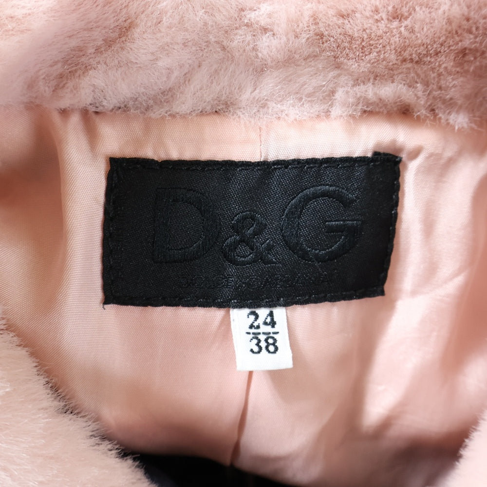 DOLCE & GABBANA(ドルチェアンドガッバーナ) フェイクファー デニム 切り替え クロップド ショート丈 ジップアップ トラッカージャケット ピンク/インディゴ レディース