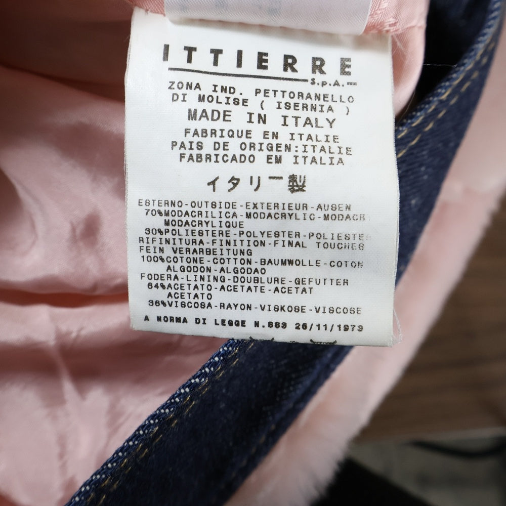 DOLCE & GABBANA(ドルチェアンドガッバーナ) フェイクファー デニム 切り替え クロップド ショート丈 ジップアップ トラッカージャケット ピンク/インディゴ レディース