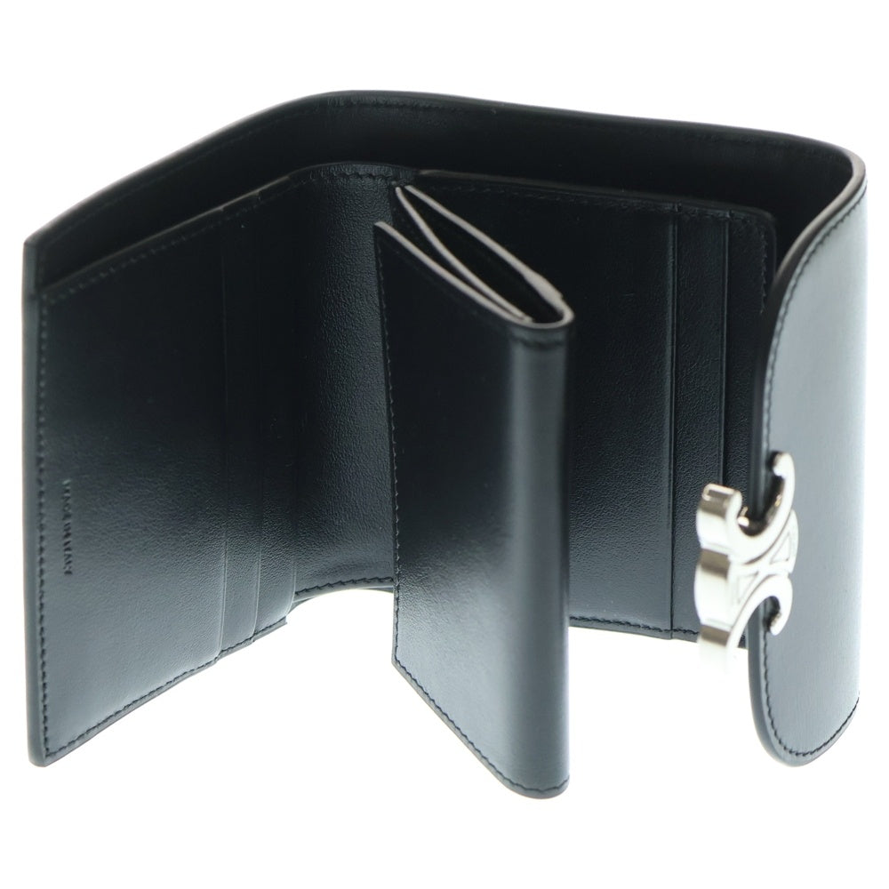 CELINE(セリーヌ) トリオンフ スモールフラップウォレット カーフスキン レザー二つ折り財布 ブラック