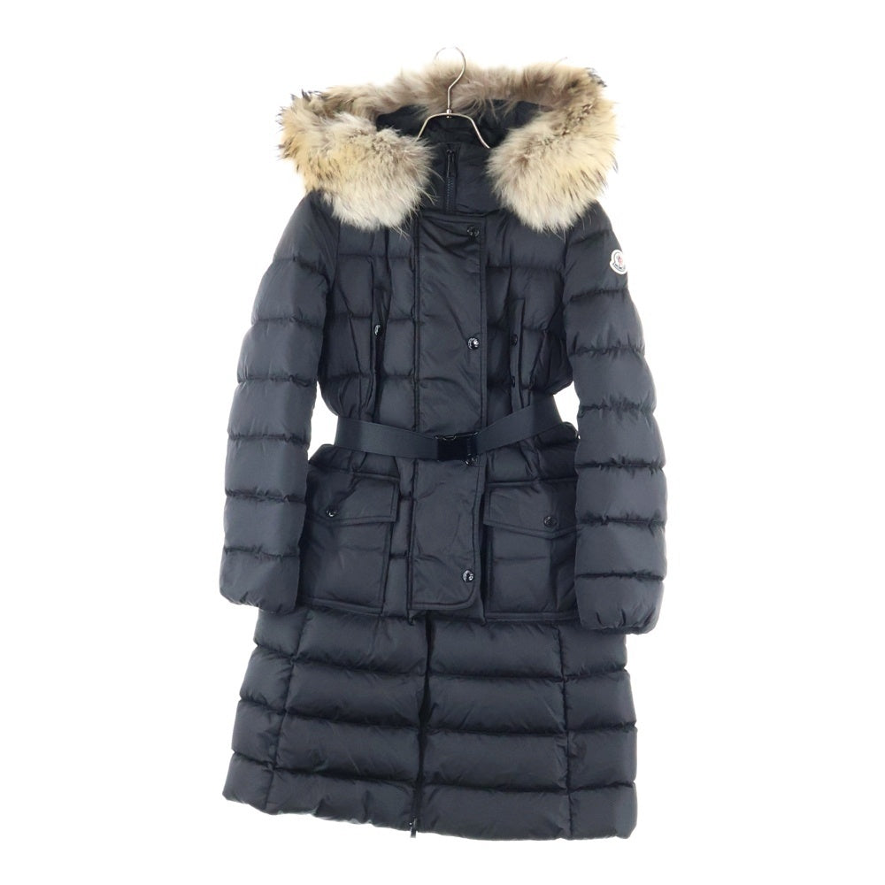 MONCLER(モンクレール) 21AW KHLOE クロエ ワッペンロゴ ファー フーデッド ジップアップ ダウン ロング ジャケット コート ブラック レディース G20931C51202 68065