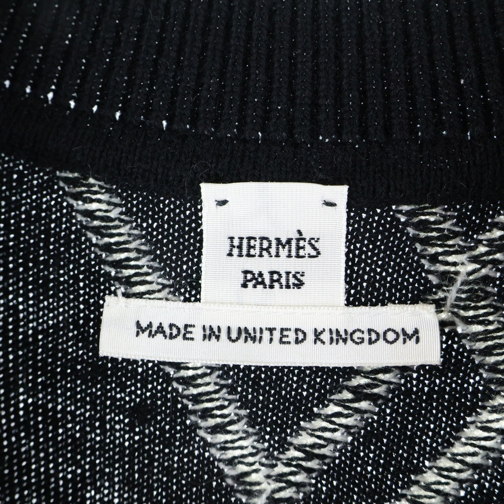 HERMES(エルメス) 22SS H Rond ロンド チェック総柄ジャガード カシミヤ クルーネック ノースリーブ ニット ミディアム ワンピース ブラック レディース 2E2513DT