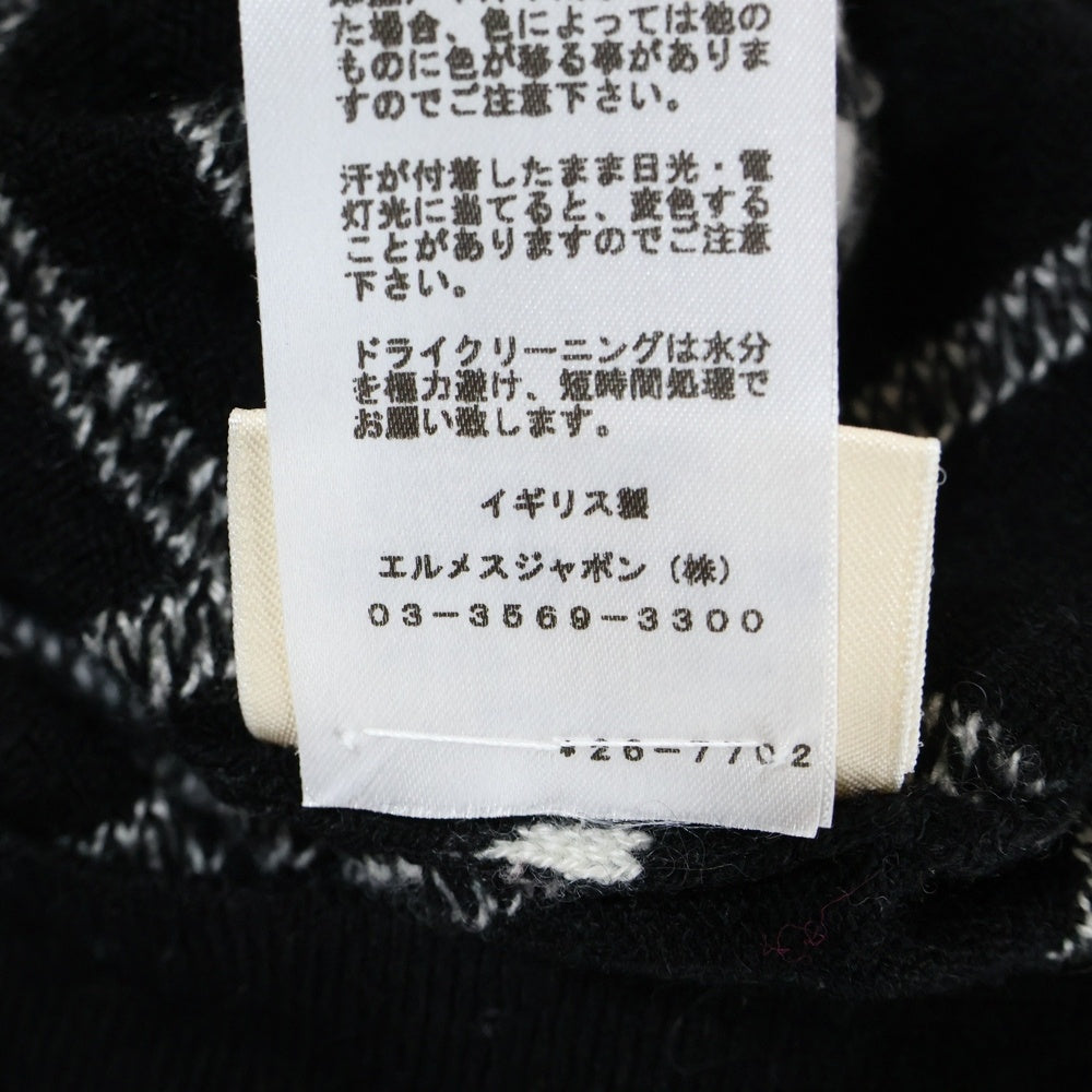 HERMES(エルメス) 22SS H Rond ロンド チェック総柄ジャガード カシミヤ クルーネック ノースリーブ ニット ミディアム ワンピース ブラック レディース 2E2513DT