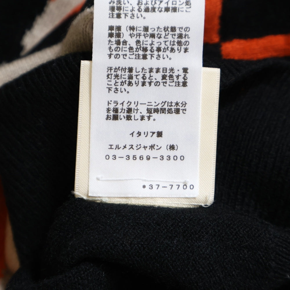 HERMES(エルメス) 23AW BRIDES de GARA ブリッド ドゥ ガラ 総柄ジャガード クルーネック ノースリーブ プルオーバー ニット セーター ブラック/オレンジ レディース 3H2608DD