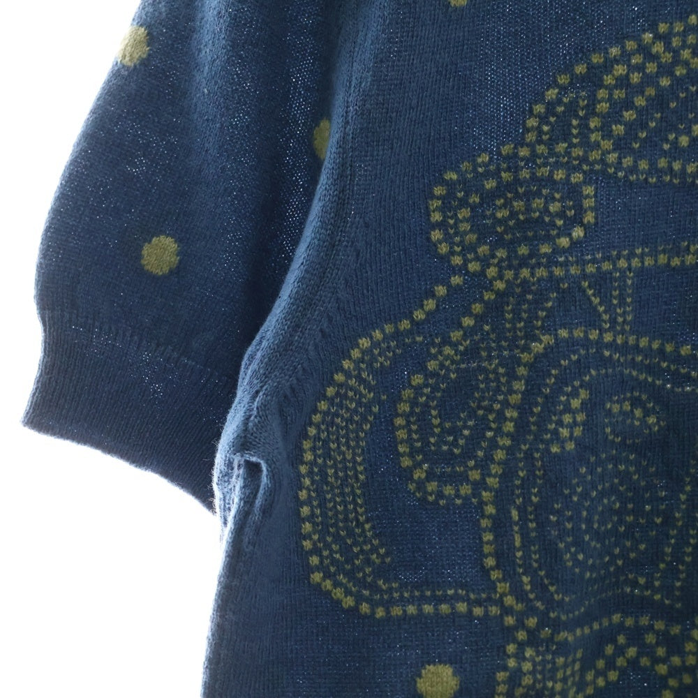 HERMES(エルメス) 23SS BRIDES de GALA ブリッド ドゥ ガラ ドット柄 ジャガード カシミヤ クルーネック 半袖ニット セーター ブルー レディース 3E2623D8