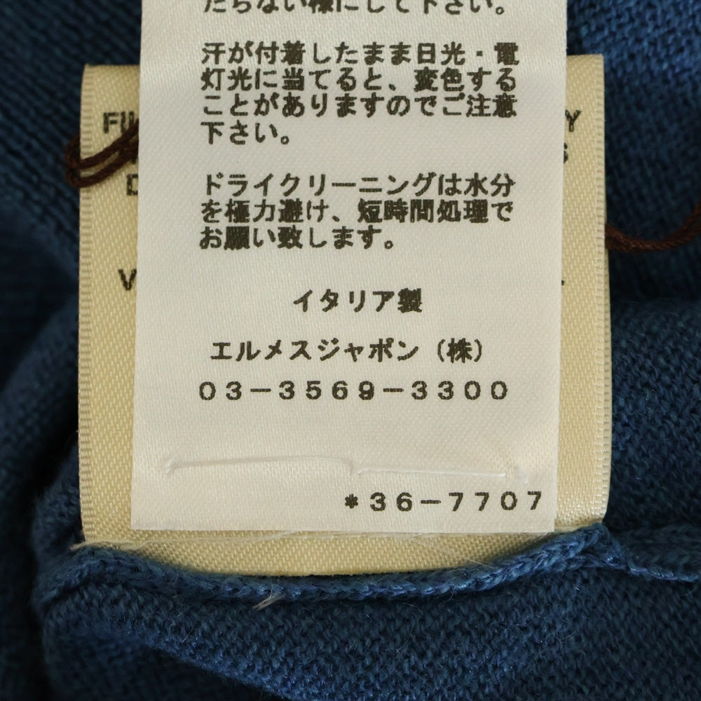 HERMES(エルメス) 23SS BRIDES de GALA ブリッド ドゥ ガラ ドット柄 ジャガード カシミヤ クルーネック 半袖ニット セーター ブルー レディース 3E2623D8