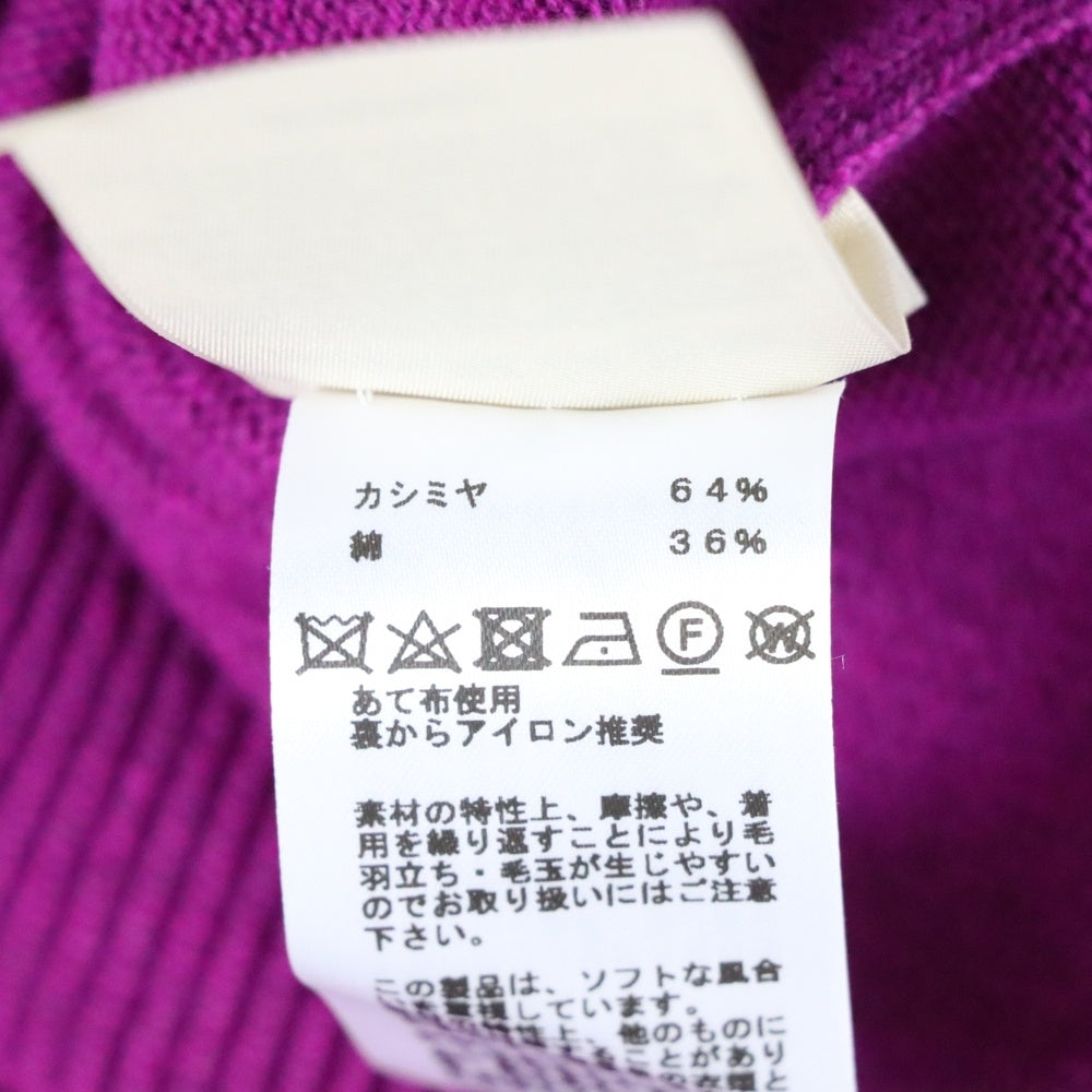 HERMES(エルメス) セリエ ロゴプレート カシミヤ クルーネック 半袖ニット セーター パープル レディース 3E2603D1
