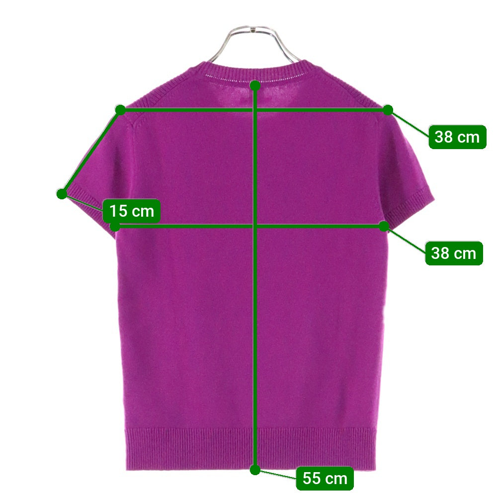 HERMES(エルメス) セリエ ロゴプレート カシミヤ クルーネック 半袖ニット セーター パープル レディース 3E2603D1