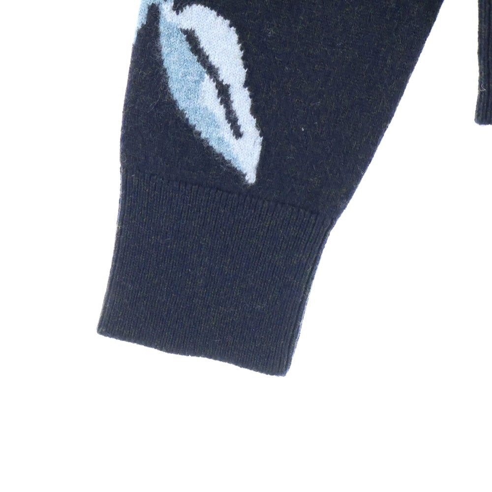 CHANEL(シャネル) ココマーク ロゴプレート フラワー総柄ジャガード カシミヤ クルーネック ロングスリーブ 長袖ニット セーター ブラック P70991K10164