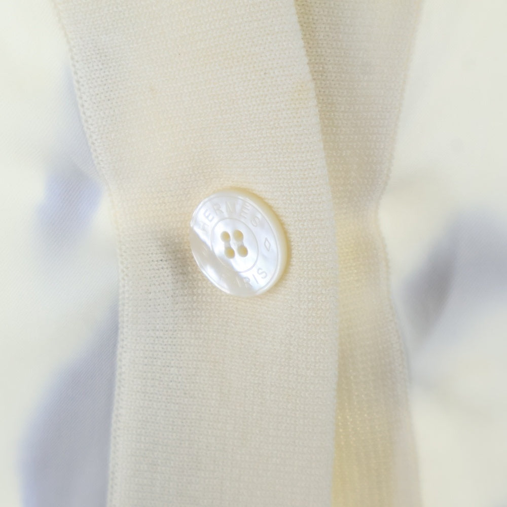 HERMES(エルメス) 総柄プリント シルク スカーフ ニット切り替え カーディガン ホワイト/ブルー レディース